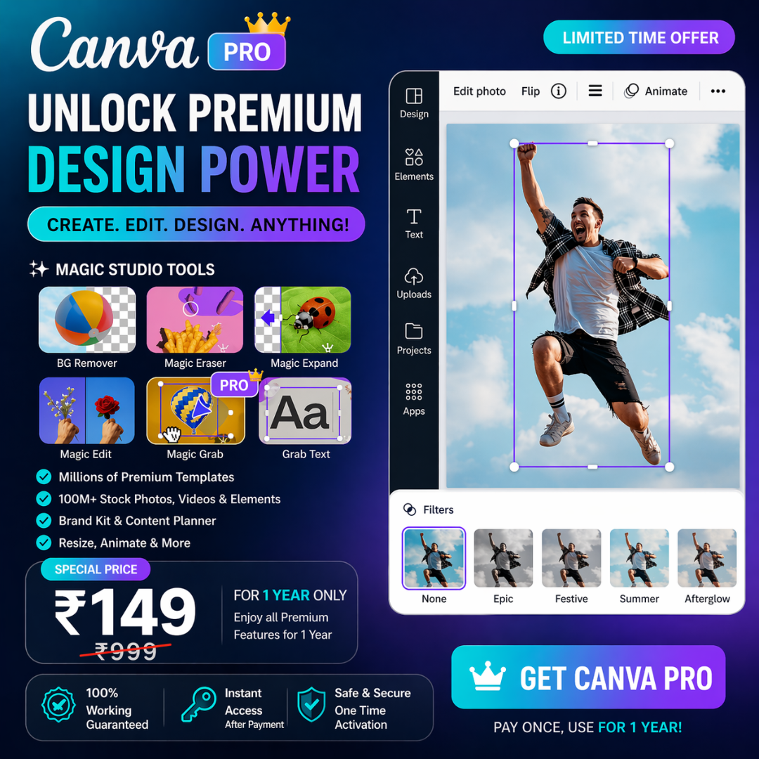 Canva Pro 1 Year Subscription | Premium Design Tools | 100M+ Assets | ā¹149 Only