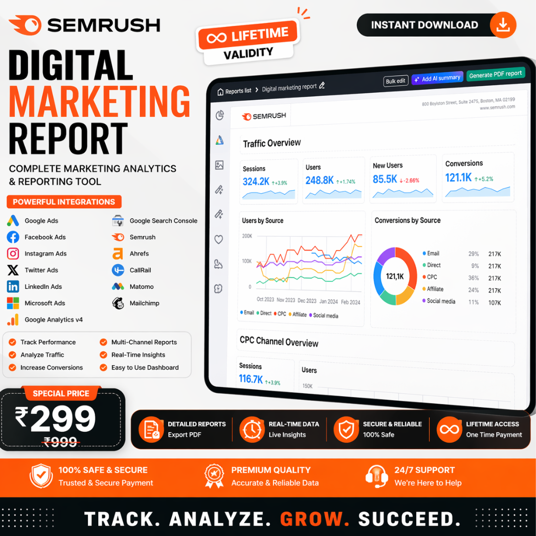 SEMrush Digital Marketing Tool – Lifetime Access (₹299 Only)