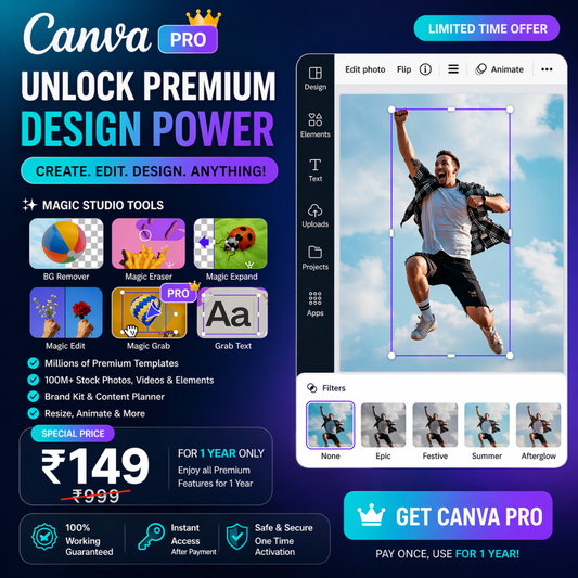Canva Pro 1 Year Subscription | Premium Design Tools | 100M+ Assets | ₹149 Only